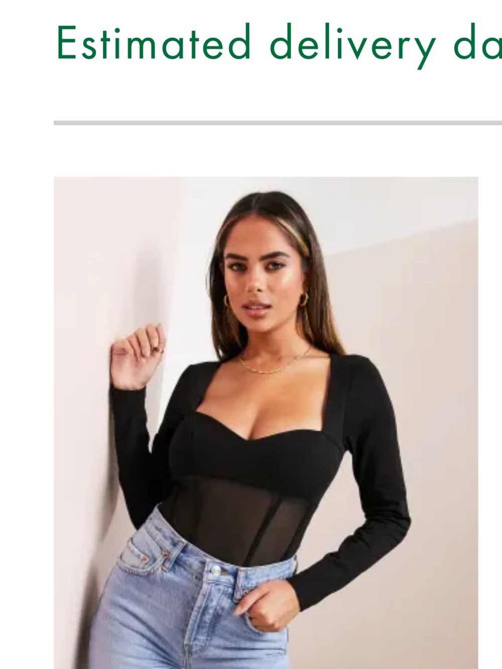 ASOS Black Sweetheart Mesh Panel Long Sleeve Bodysuit